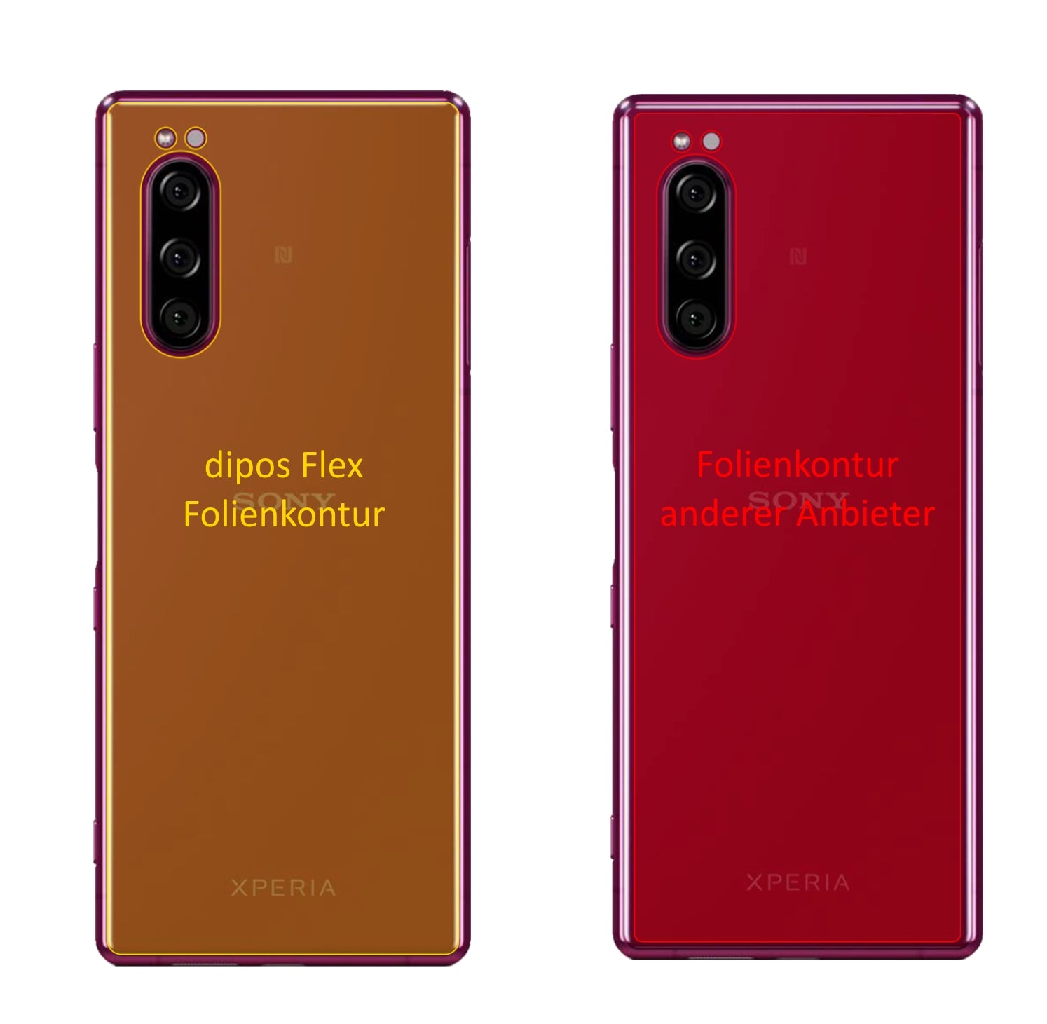 SonyXperia 5 Rückseite mit aufgebrachter dipos Displayschutzfolie, glasklare Darstellung ohne Einschränkungen