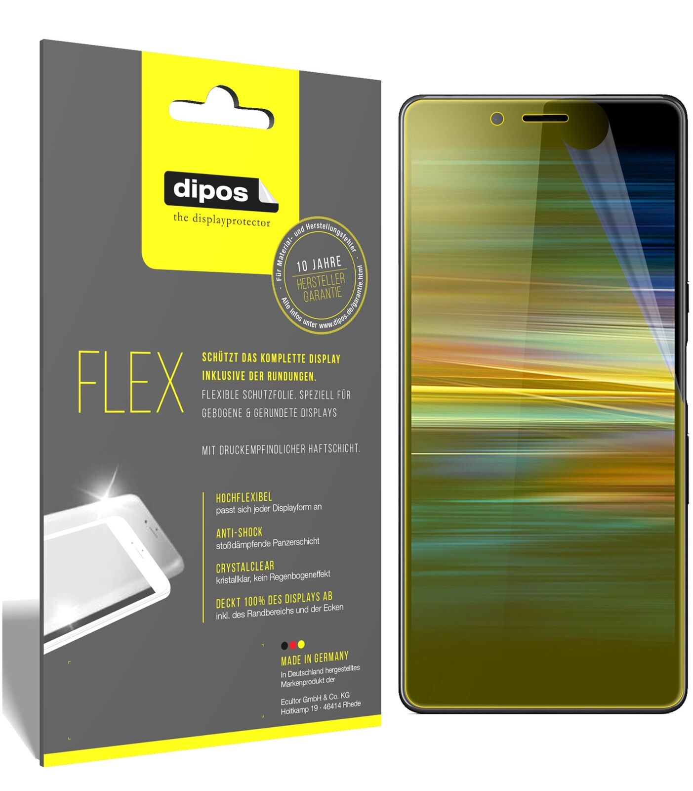 SonyXperia L3 mit aufgebrachter dipos Displayschutzfolie, glasklare Darstellung ohne Einschränkungen