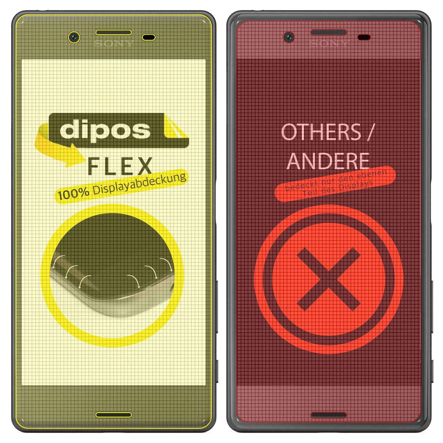 SonyXperia X mit aufgebrachter dipos Displayschutzfolie, glasklare Darstellung ohne Einschränkungen