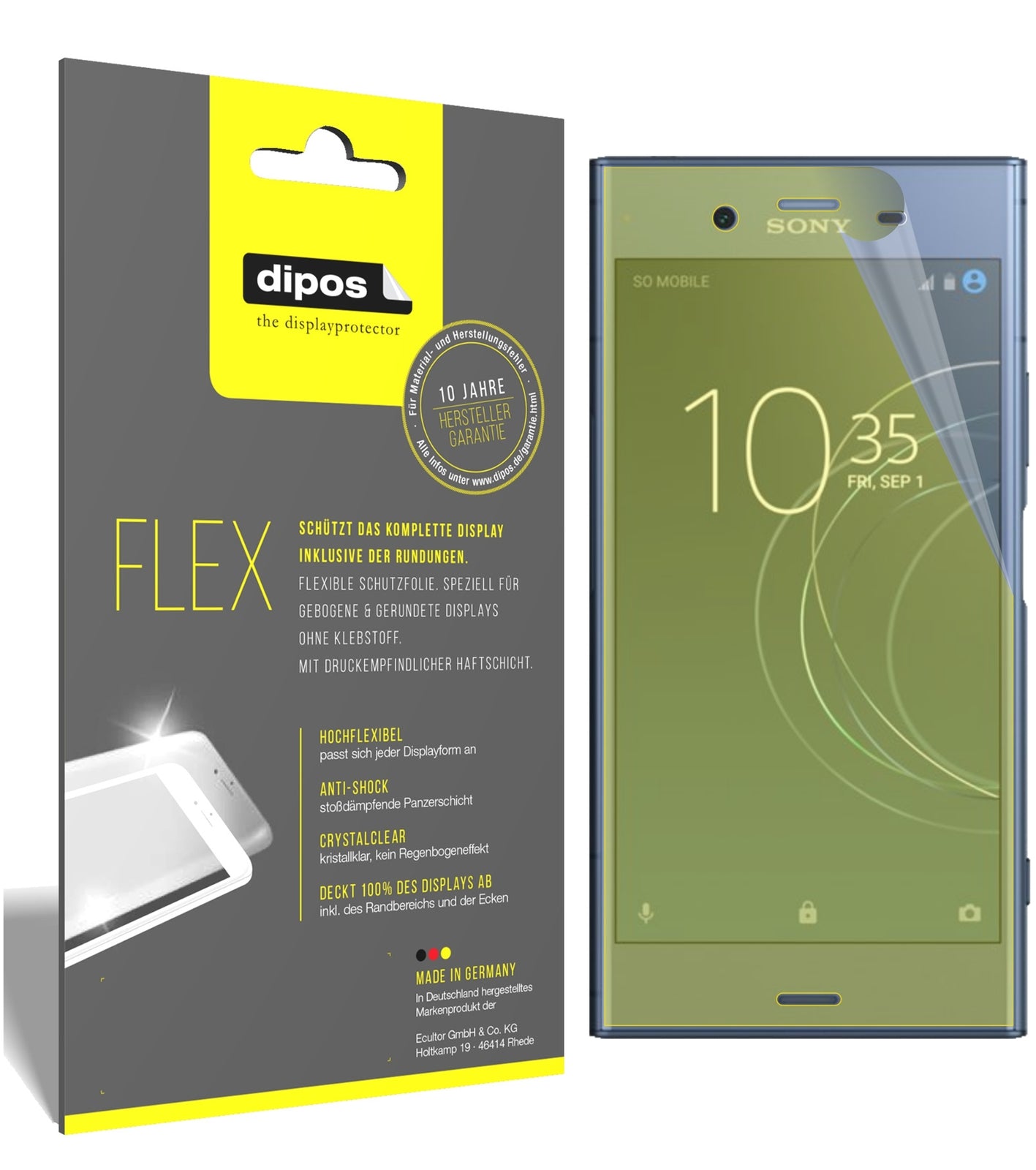 Klare Displayschutzfolie von dipos passend für Sony Xperia XZ1, 100% Displayabdeckung und blasenfreie Montage