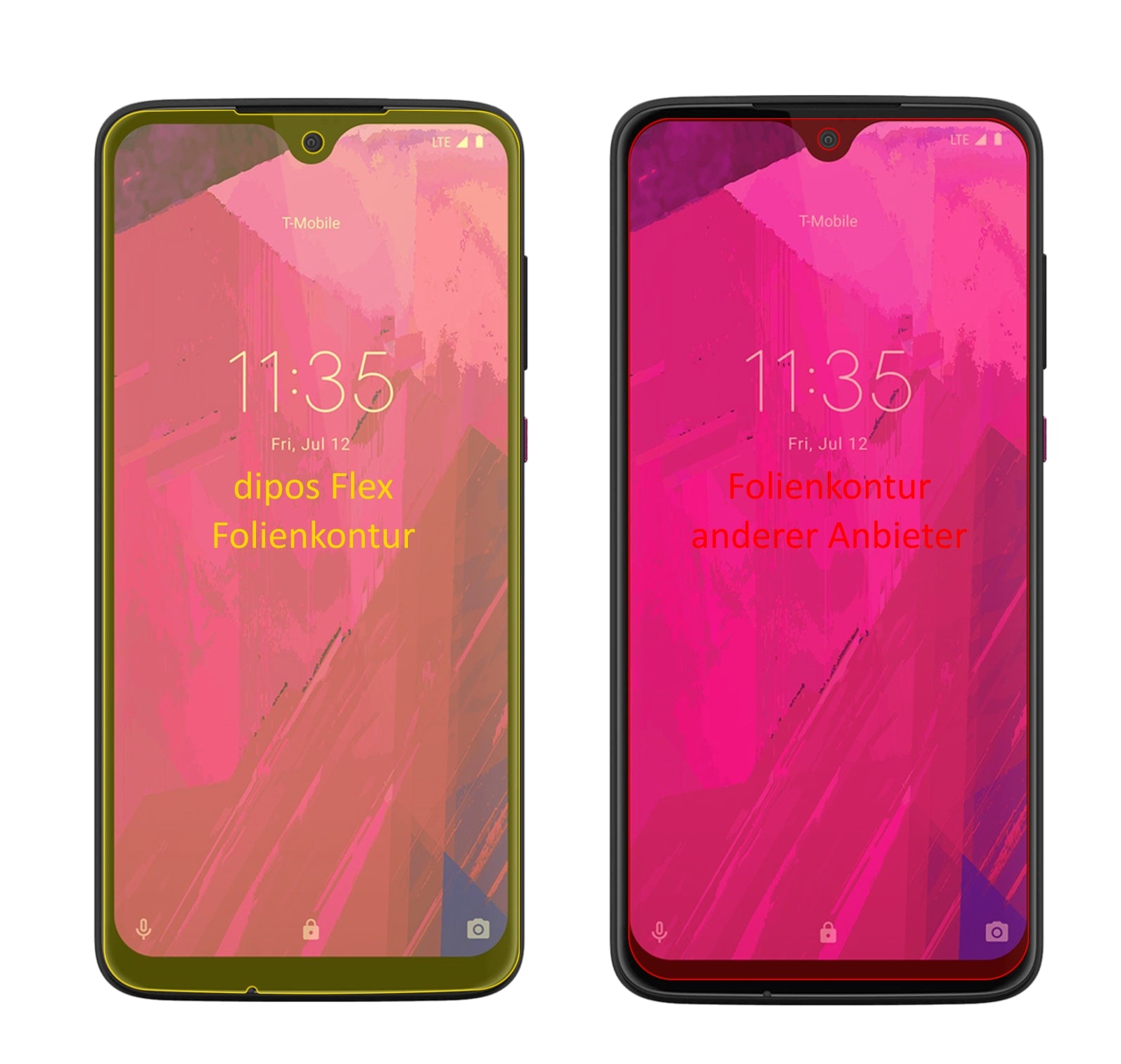 T-MobileRevvlry Plus mit aufgebrachter dipos Displayschutzfolie, glasklare Darstellung ohne Einschränkungen