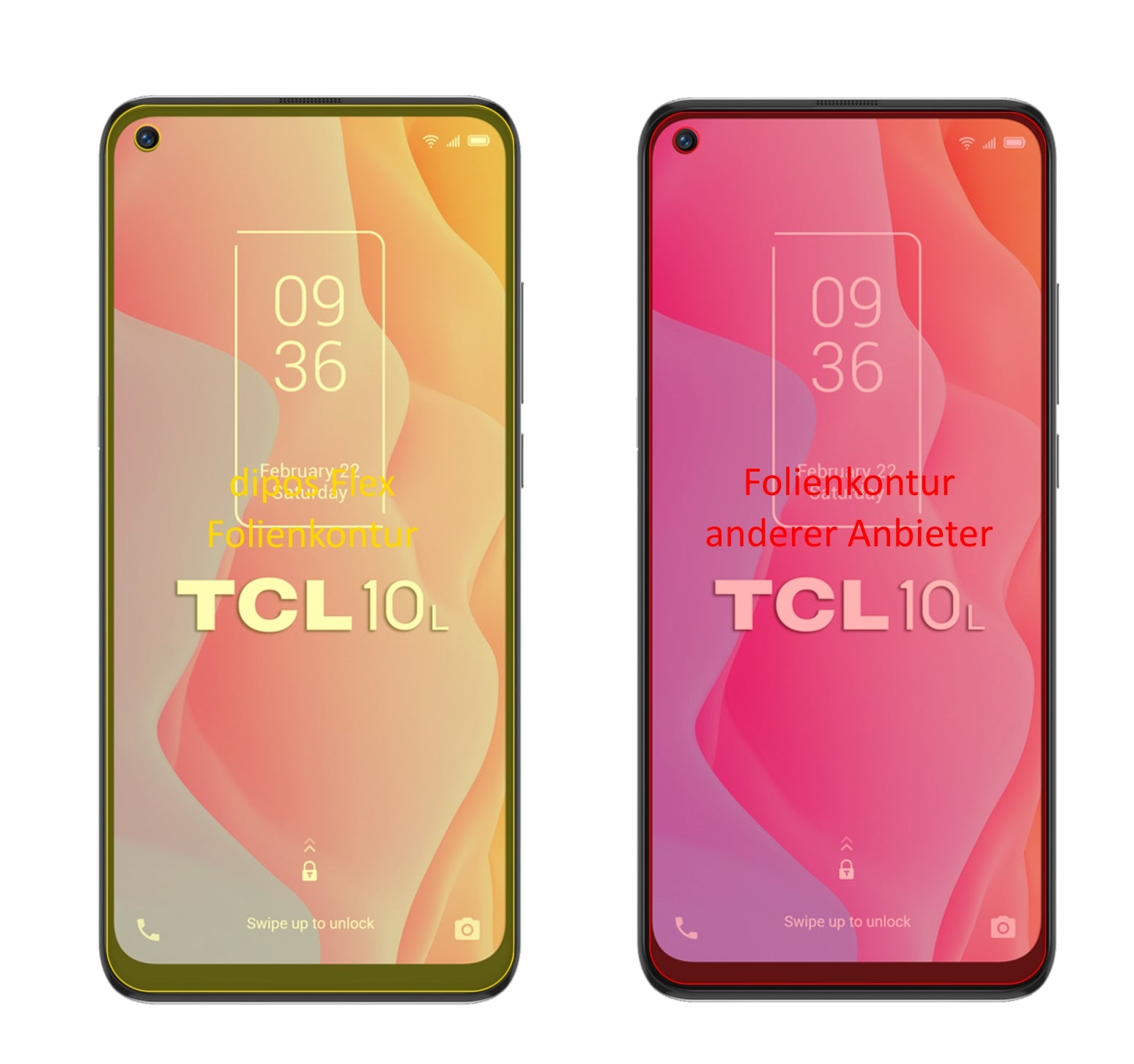 TCL10L mit aufgebrachter dipos Displayschutzfolie, glasklare Darstellung ohne Einschränkungen