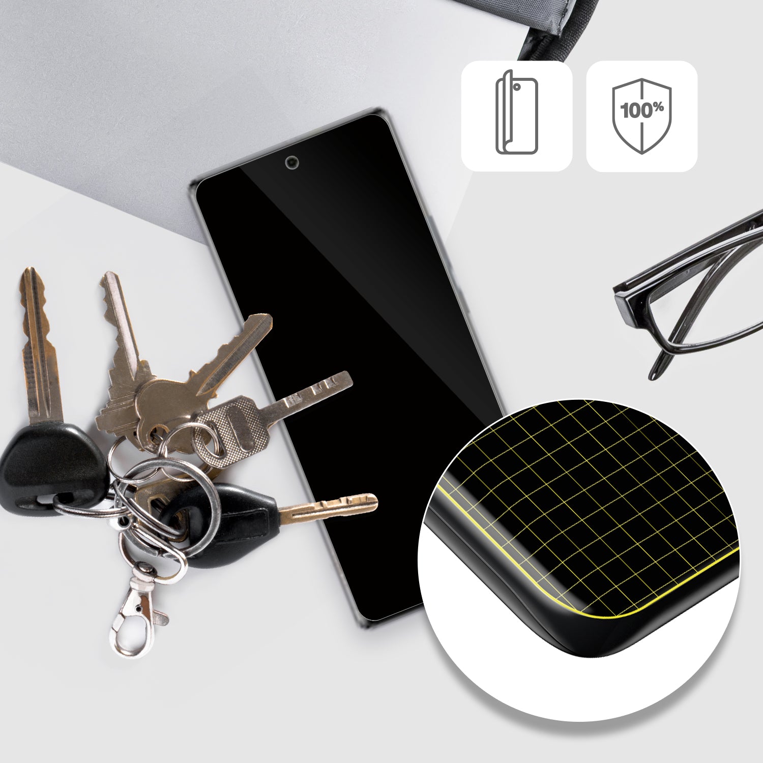 TecnoSpark 20 Pro+ mit aufgebrachter dipos Displayschutzfolie, glasklare Darstellung ohne Einschränkungen