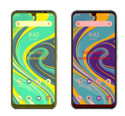 UmidigiA7 Pro mit aufgebrachter dipos Displayschutzfolie, glasklare Darstellung ohne Einschränkungen