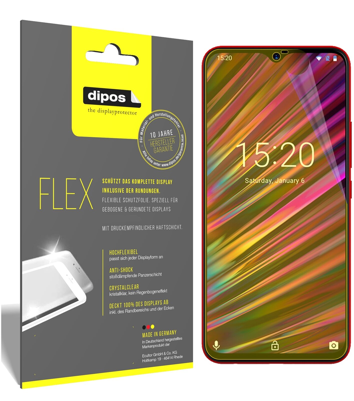 UmidigiF1 Play mit aufgebrachter dipos Displayschutzfolie, glasklare Darstellung ohne Einschränkungen