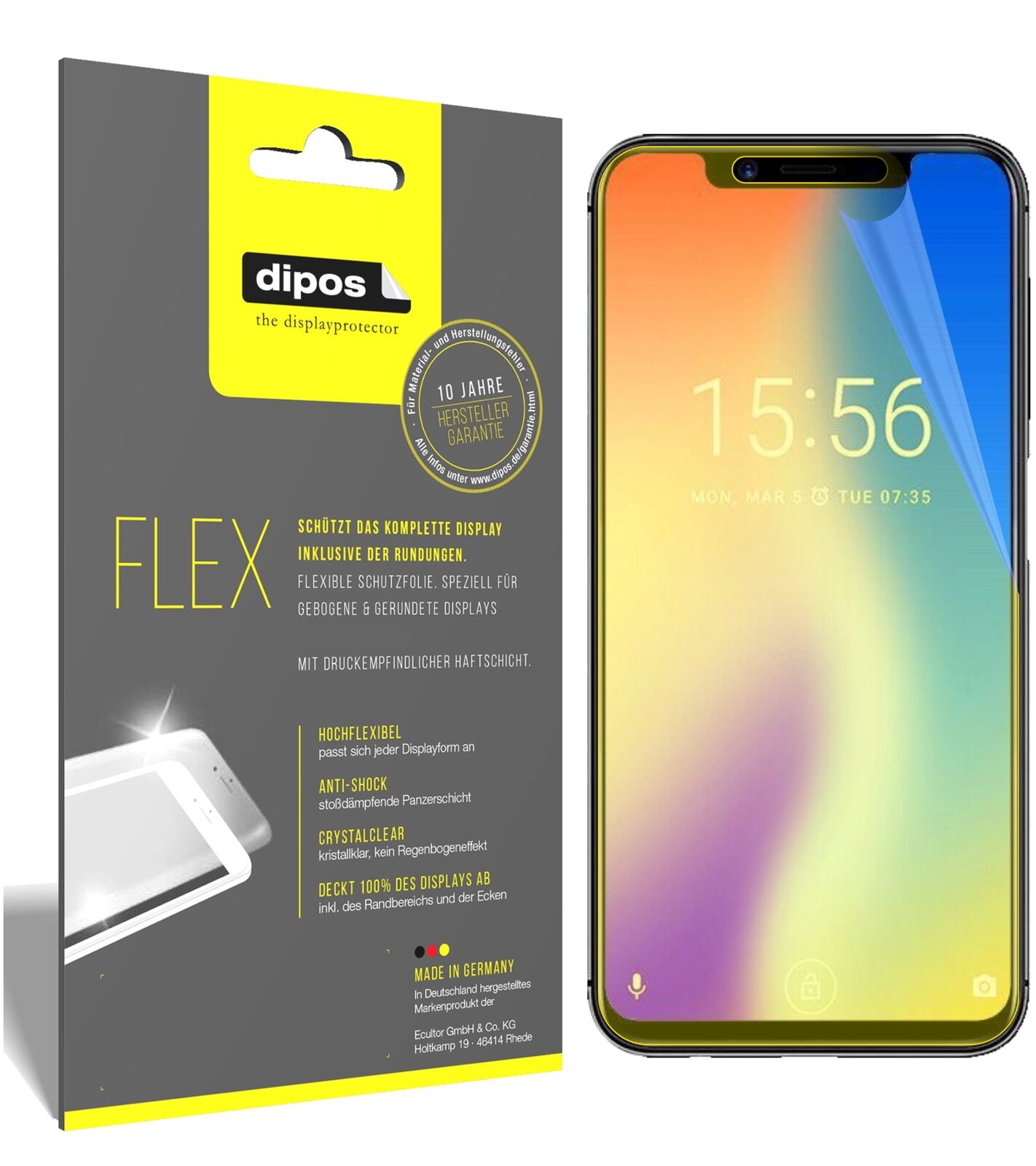 UmidigiOne Pro mit aufgebrachter dipos Displayschutzfolie, glasklare Darstellung ohne Einschränkungen