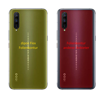 VivoIQOO Pro 5G Rückseite mit aufgebrachter dipos Displayschutzfolie, glasklare Darstellung ohne Einschränkungen