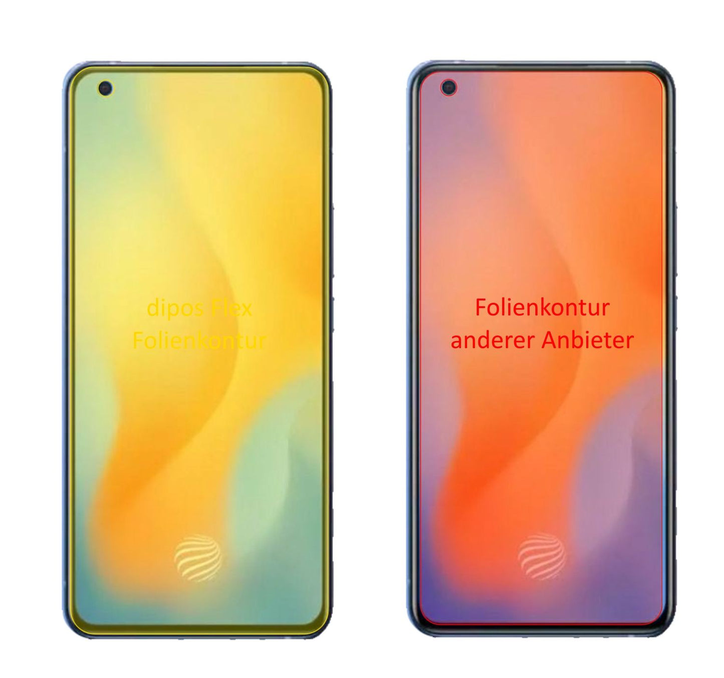 VivoX50 mit aufgebrachter dipos Displayschutzfolie, glasklare Darstellung ohne Einschränkungen