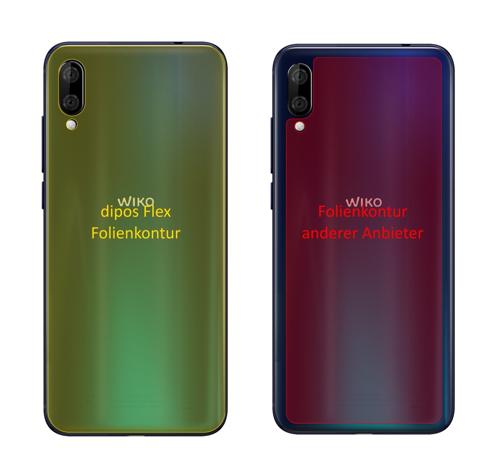 WikoView 3 Lite Rückseite mit aufgebrachter dipos Displayschutzfolie, glasklare Darstellung ohne Einschränkungen