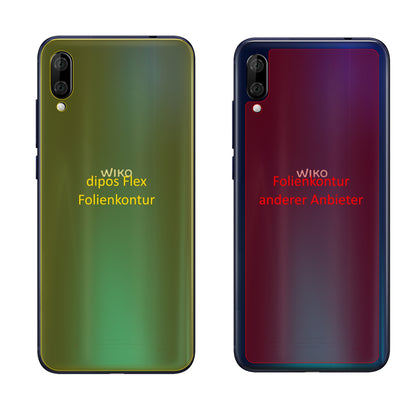 WikoView 3 Lite Rückseite mit aufgebrachter dipos Displayschutzfolie, glasklare Darstellung ohne Einschränkungen