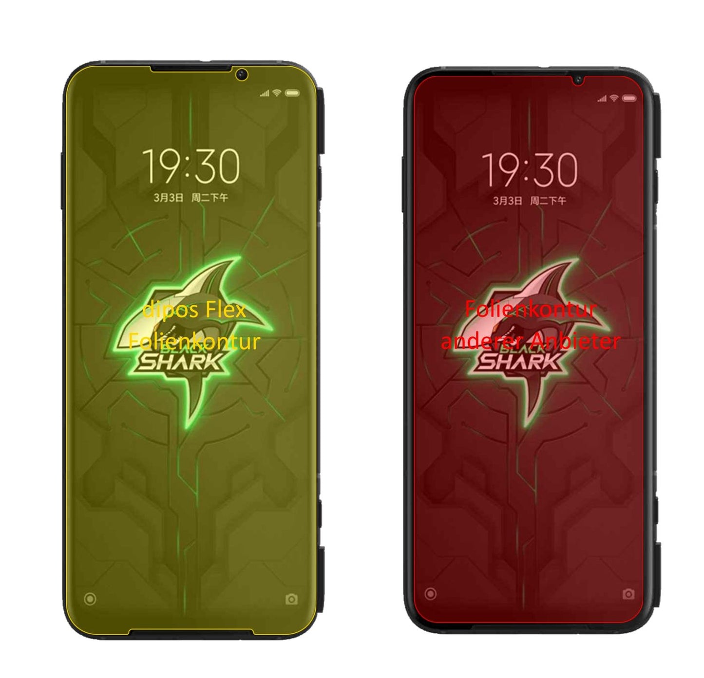 XiaomiBlack Shark 3 5G mit aufgebrachter dipos Displayschutzfolie, glasklare Darstellung ohne Einschränkungen