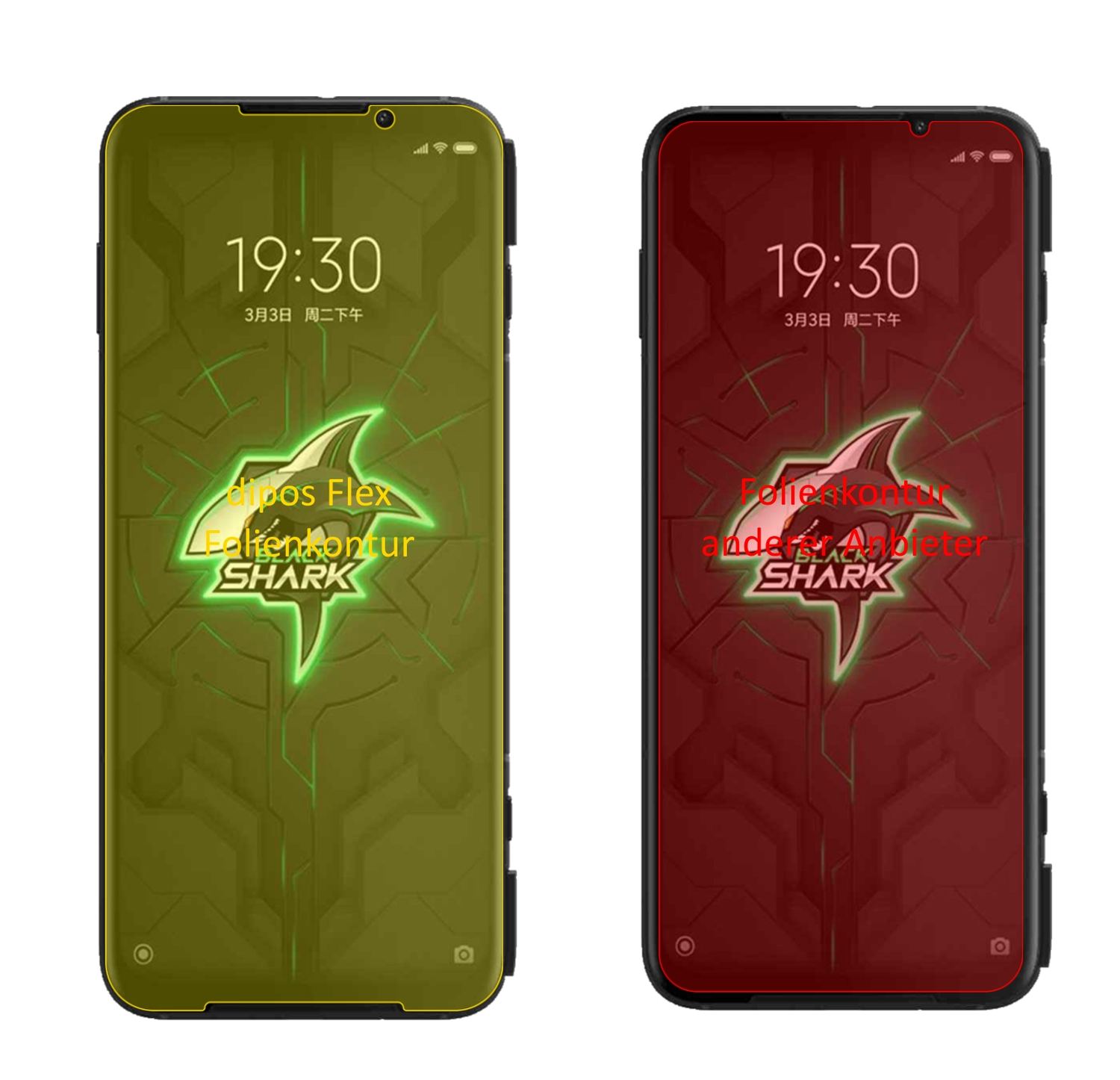 XiaomiBlack Shark 3 5G mit aufgebrachter dipos Displayschutzfolie, glasklare Darstellung ohne Einschränkungen