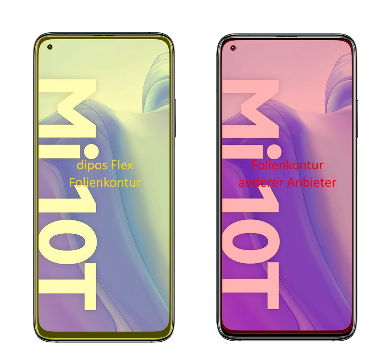 XiaomiMi 10T mit aufgebrachter dipos Displayschutzfolie, glasklare Darstellung ohne Einschränkungen