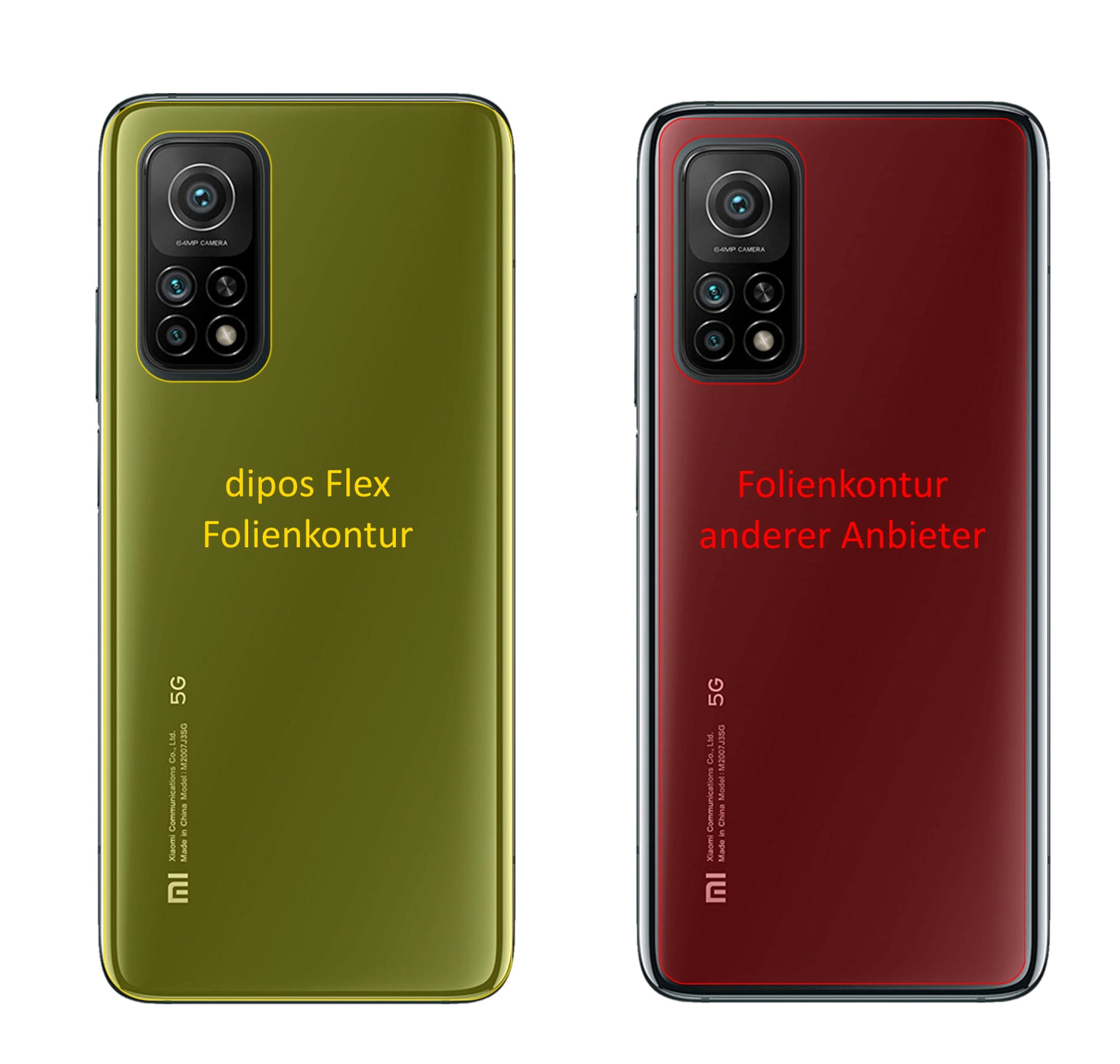 XiaomiMi 10T Pro Rückseite mit aufgebrachter dipos Displayschutzfolie, glasklare Darstellung ohne Einschränkungen