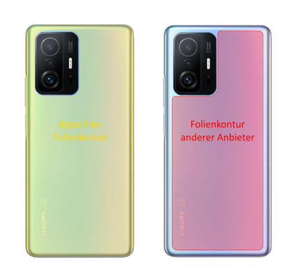 XiaomiMi 11T Pro Rückseite mit aufgebrachter dipos Displayschutzfolie, glasklare Darstellung ohne Einschränkungen