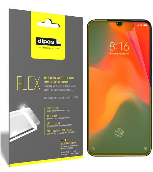 XiaomiMi 9 mit aufgebrachter dipos Displayschutzfolie, glasklare Darstellung ohne Einschränkungen