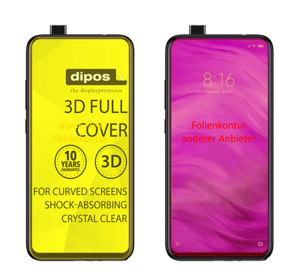 XiaomiMi 9T mit aufgebrachter dipos Displayschutzfolie, glasklare Darstellung ohne Einschränkungen