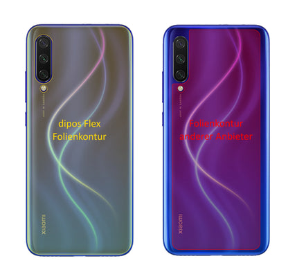 XiaomiMi A3 Rückseite mit aufgebrachter dipos Displayschutzfolie, glasklare Darstellung ohne Einschränkungen
