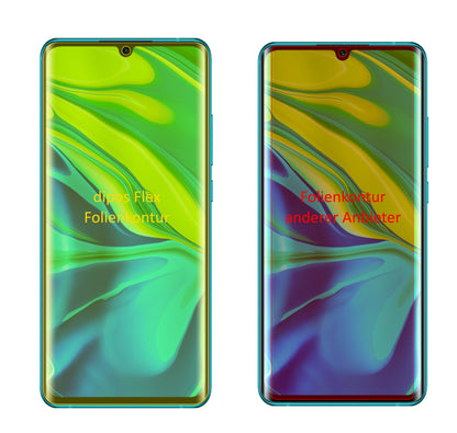 XiaomiMi Note 10 Pro mit aufgebrachter dipos Displayschutzfolie, glasklare Darstellung ohne Einschränkungen