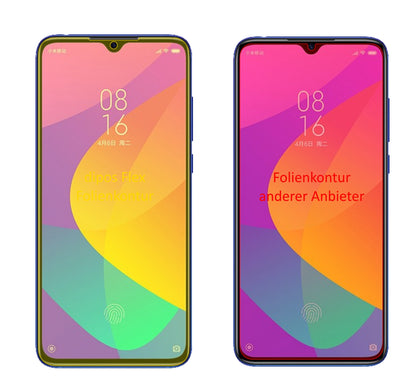 XiaomiMi 9 Lite mit aufgebrachter dipos Displayschutzfolie, glasklare Darstellung ohne Einschränkungen