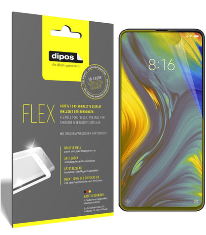 XiaomiMi Mix 3 mit aufgebrachter dipos Displayschutzfolie, glasklare Darstellung ohne Einschränkungen