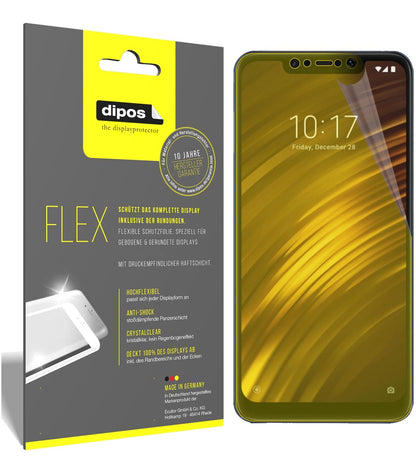 XiaomiPocophone F1 mit aufgebrachter dipos Displayschutzfolie, glasklare Darstellung ohne Einschränkungen