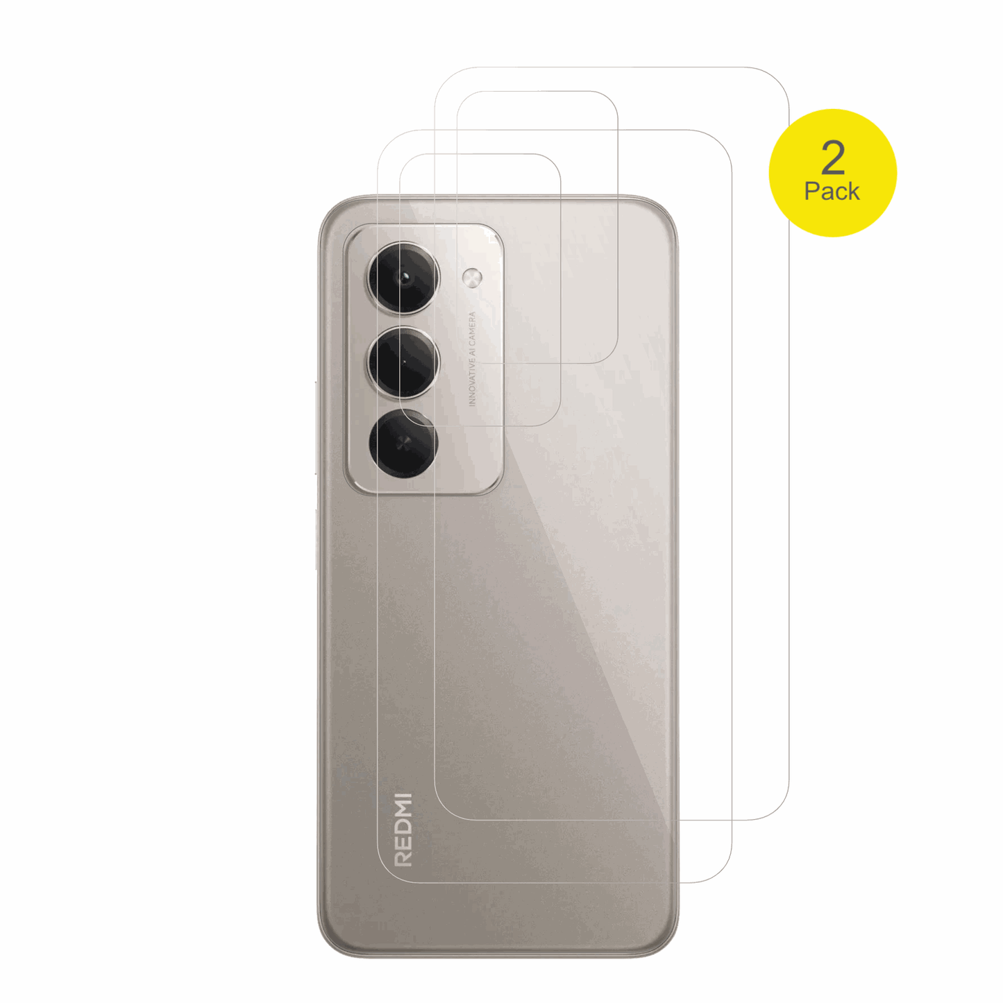 XiaomiRedmi 15 4G R�ckseite mit aufgebrachter dipos Displayschutzfolie, glasklare Darstellung ohne Einschr�nkungen