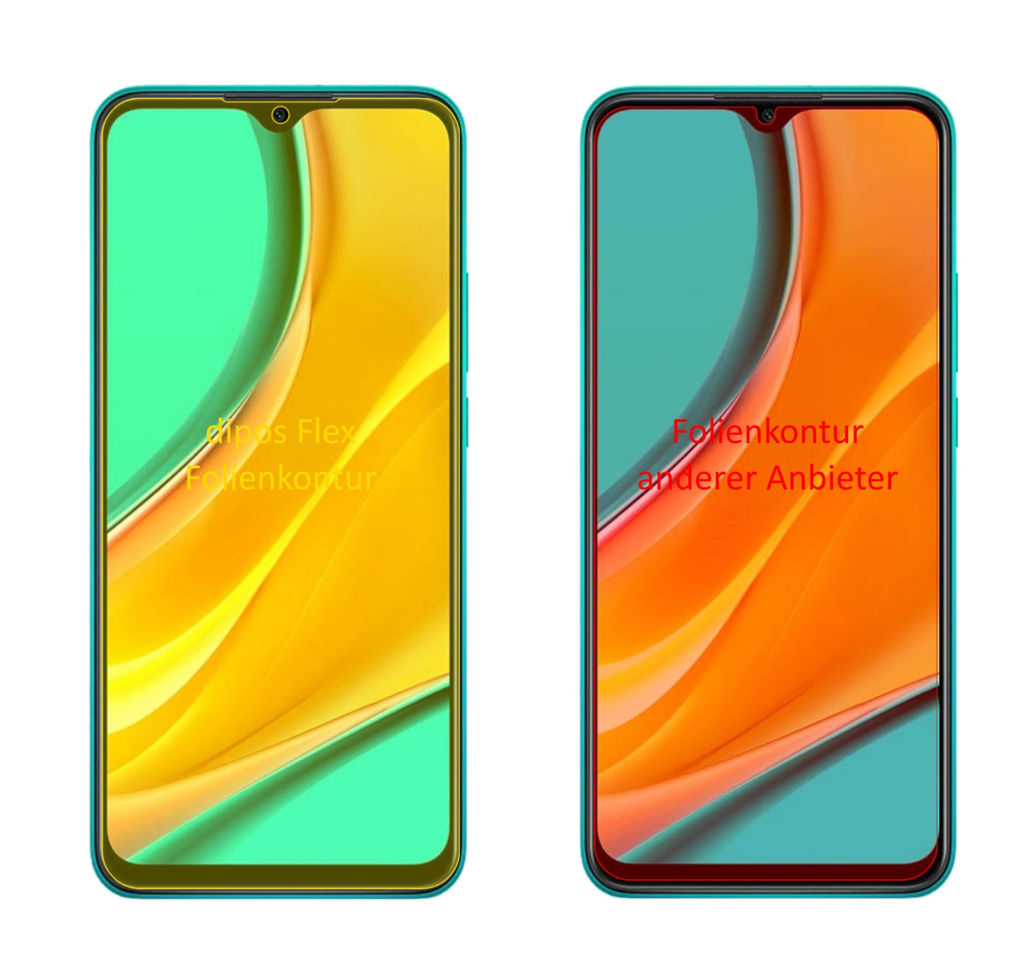 XiaomiRedmi 9 mit aufgebrachter dipos Displayschutzfolie, glasklare Darstellung ohne Einschränkungen