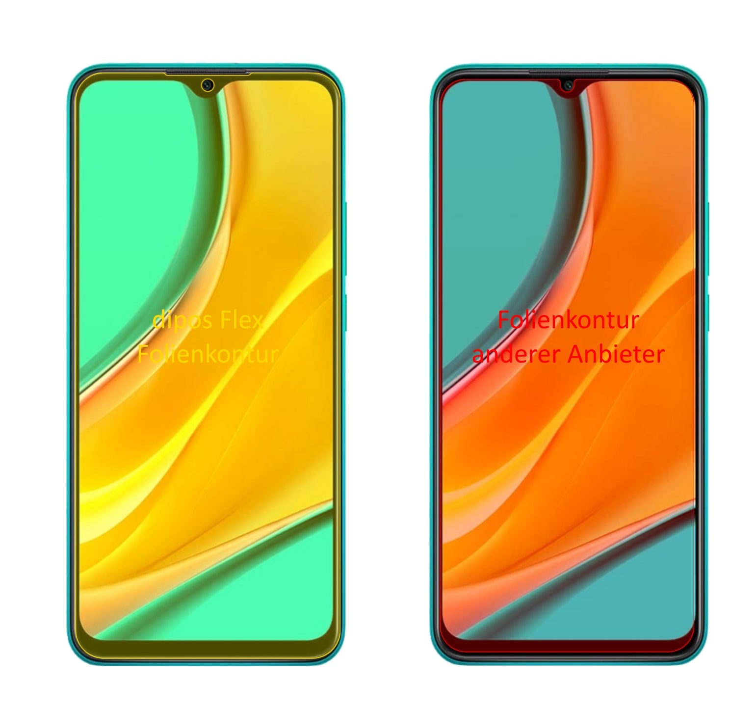 XiaomiRedmi 9 mit aufgebrachter dipos Displayschutzfolie, glasklare Darstellung ohne Einschränkungen