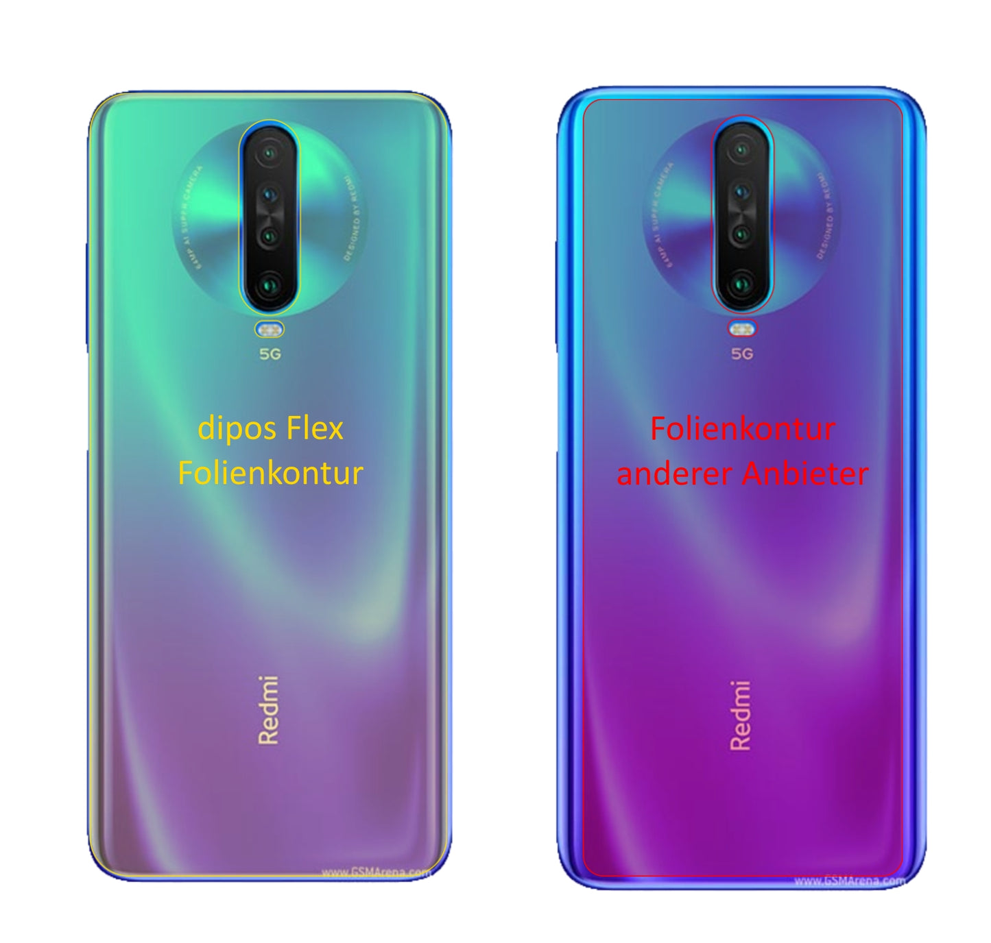 XiaomiPoco F2 Pro Rückseite mit aufgebrachter dipos Displayschutzfolie, glasklare Darstellung ohne Einschränkungen