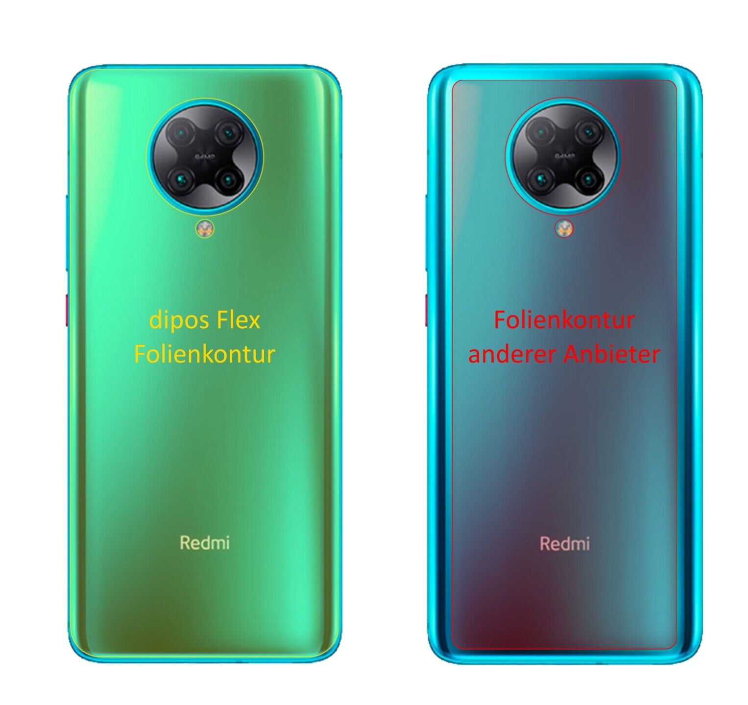 XiaomiRedmi K30 Ultra Rückseite mit aufgebrachter dipos Displayschutzfolie, glasklare Darstellung ohne Einschränkungen