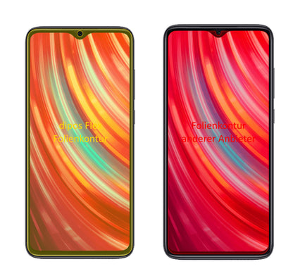 XiaomiRedmi Note 8 Pro mit aufgebrachter dipos Displayschutzfolie, glasklare Darstellung ohne Einschränkungen