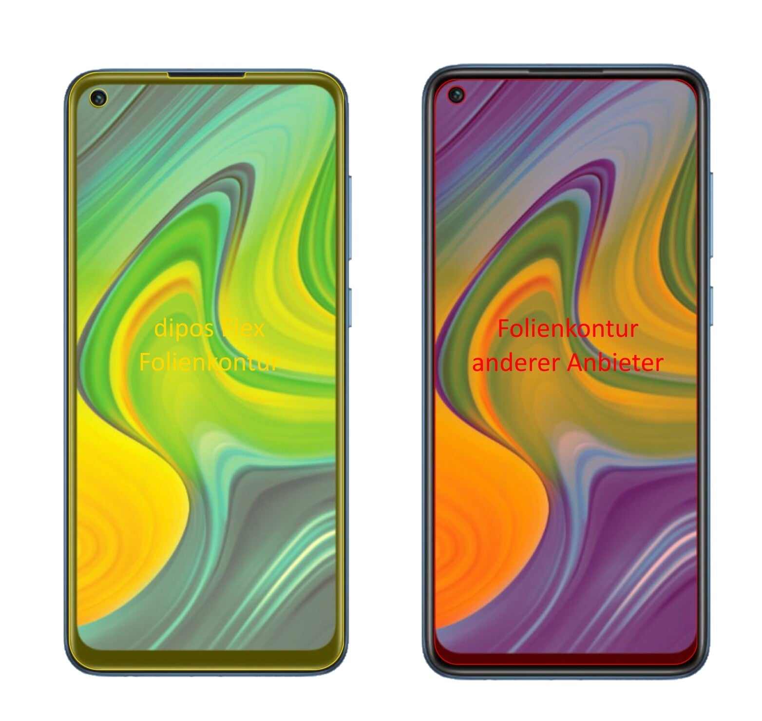 XiaomiRedmi Note 9 mit aufgebrachter dipos Displayschutzfolie, glasklare Darstellung ohne Einschränkungen