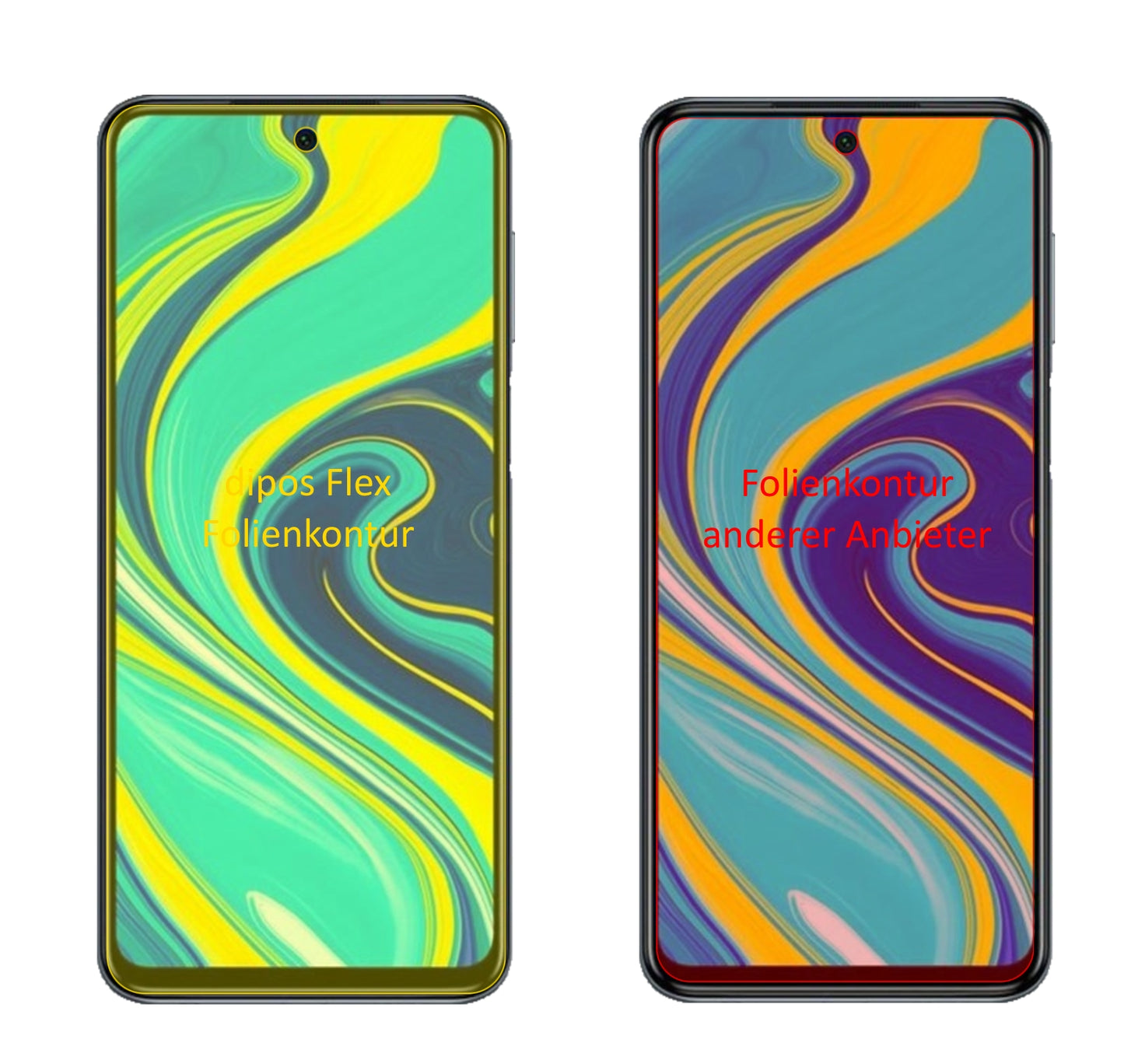 XiaomiRedmi Note 9S mit aufgebrachter dipos Displayschutzfolie, glasklare Darstellung ohne Einschränkungen