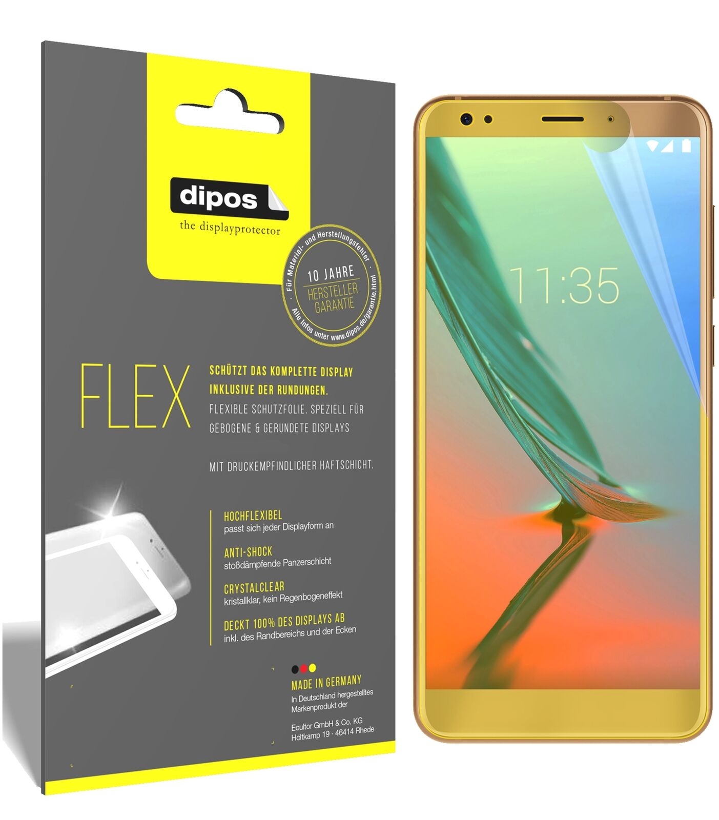 ZTEBlade V9 mit aufgebrachter dipos Displayschutzfolie, glasklare Darstellung ohne Einschränkungen