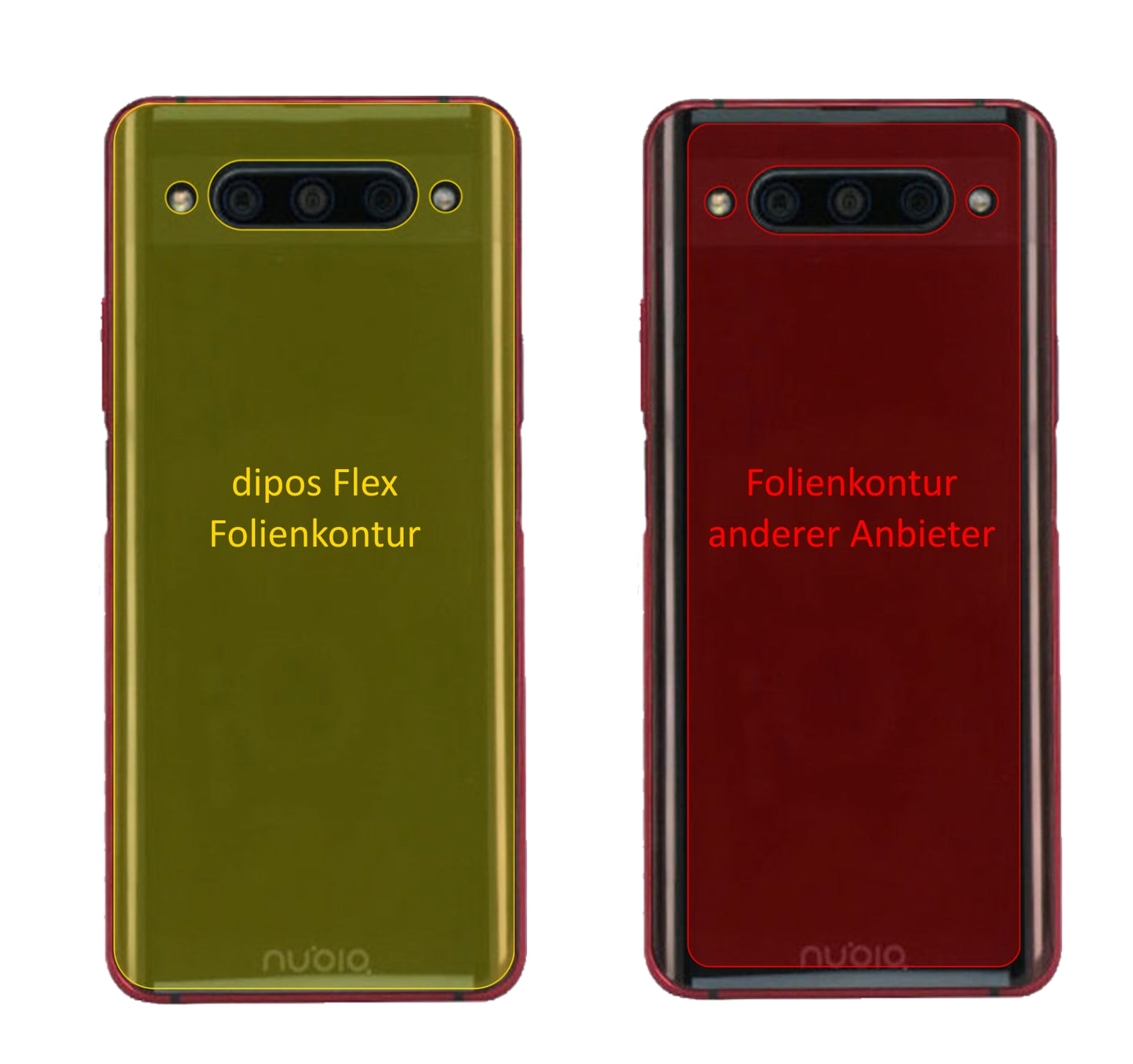 ZTEnubia Z20 Rückseite mit aufgebrachter dipos Displayschutzfolie, glasklare Darstellung ohne Einschränkungen