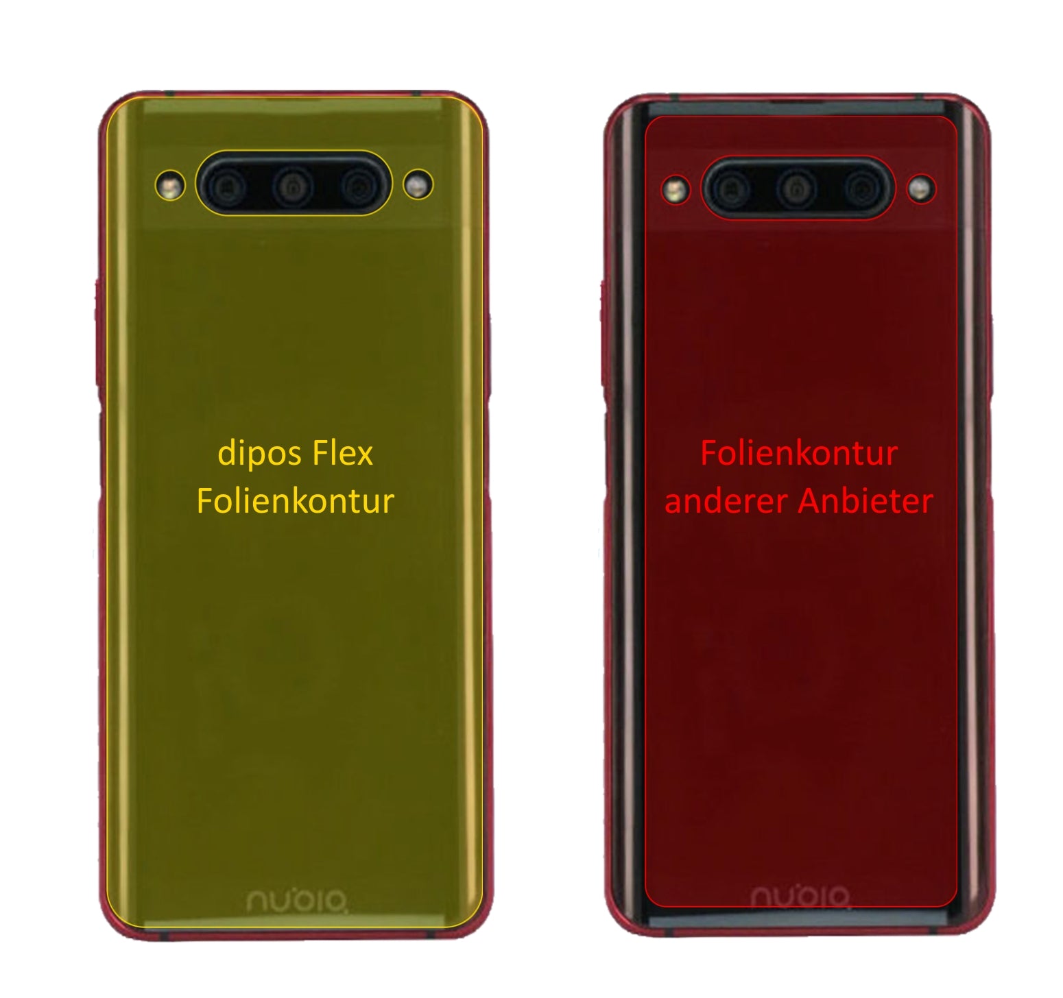 ZTEnubia Z20 Rückseite mit aufgebrachter dipos Displayschutzfolie, glasklare Darstellung ohne Einschränkungen