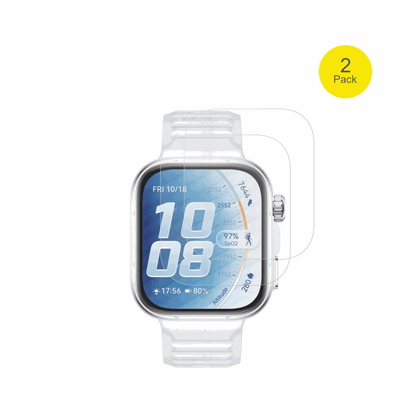 HuaweiWatch Fit 5 Pro mit aufgebrachter dipos Flex Schutzfolie, glasklare Darstellung ohne Einschränkungen