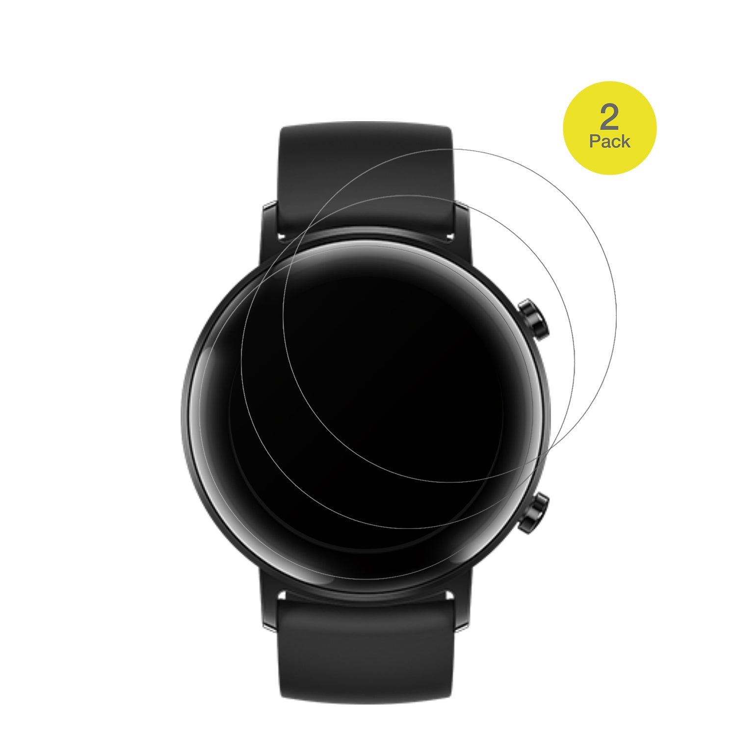 HuaweiWatch GT2 42mm mit aufgebrachter dipos Flex Schutzfolie, glasklare Darstellung ohne Einschränkungen