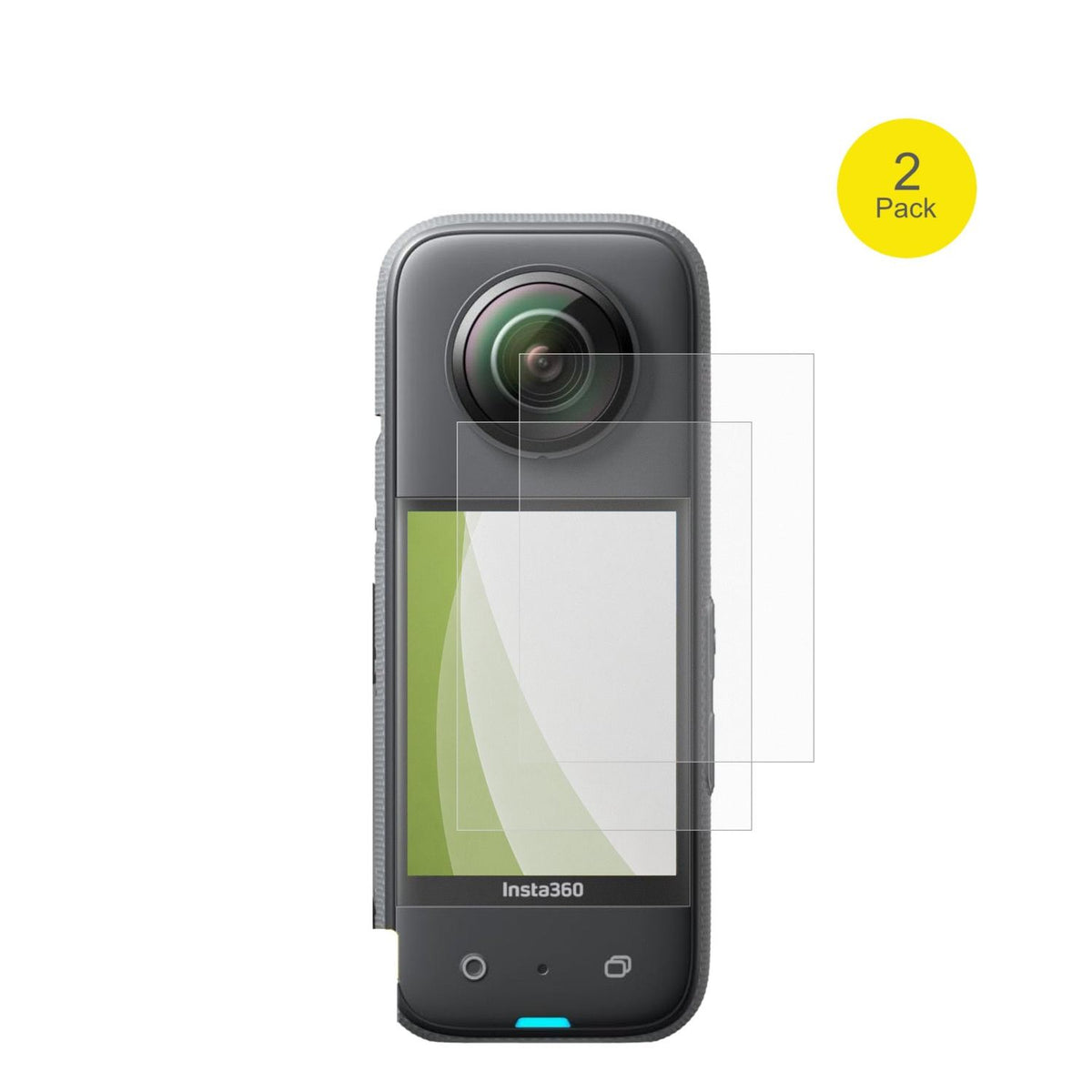 Insta360X3 mit aufgebrachter dipos Flex Schutzfolie, glasklare Darstellung ohne Einschränkungen