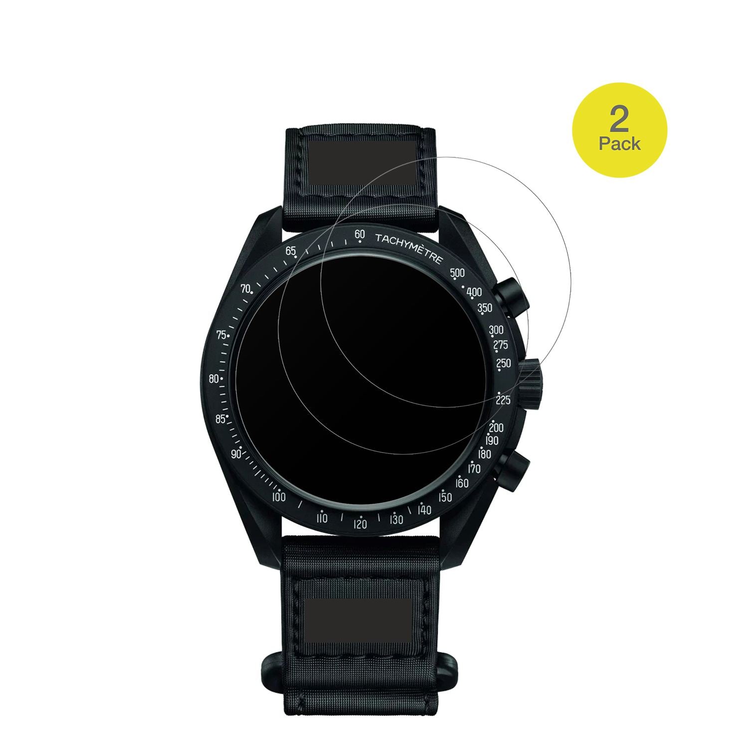 Omegax Swatch Speedmaster Moonswatch mit aufgebrachter dipos Flex Schutzfolie, glasklare Darstellung ohne Einschränkungen