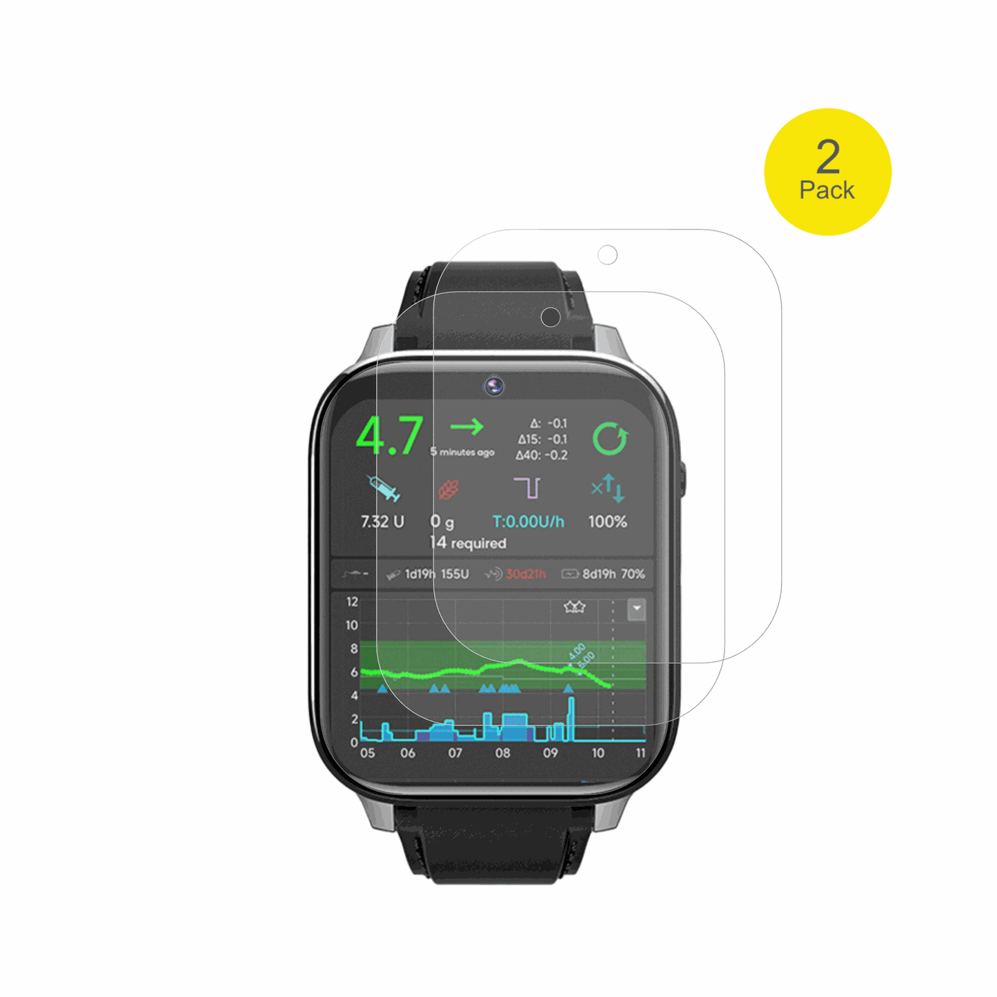 RogbidZ10 Smartwatch mit aufgebrachter dipos Flex Schutzfolie, glasklare Darstellung ohne Einschränkungen
