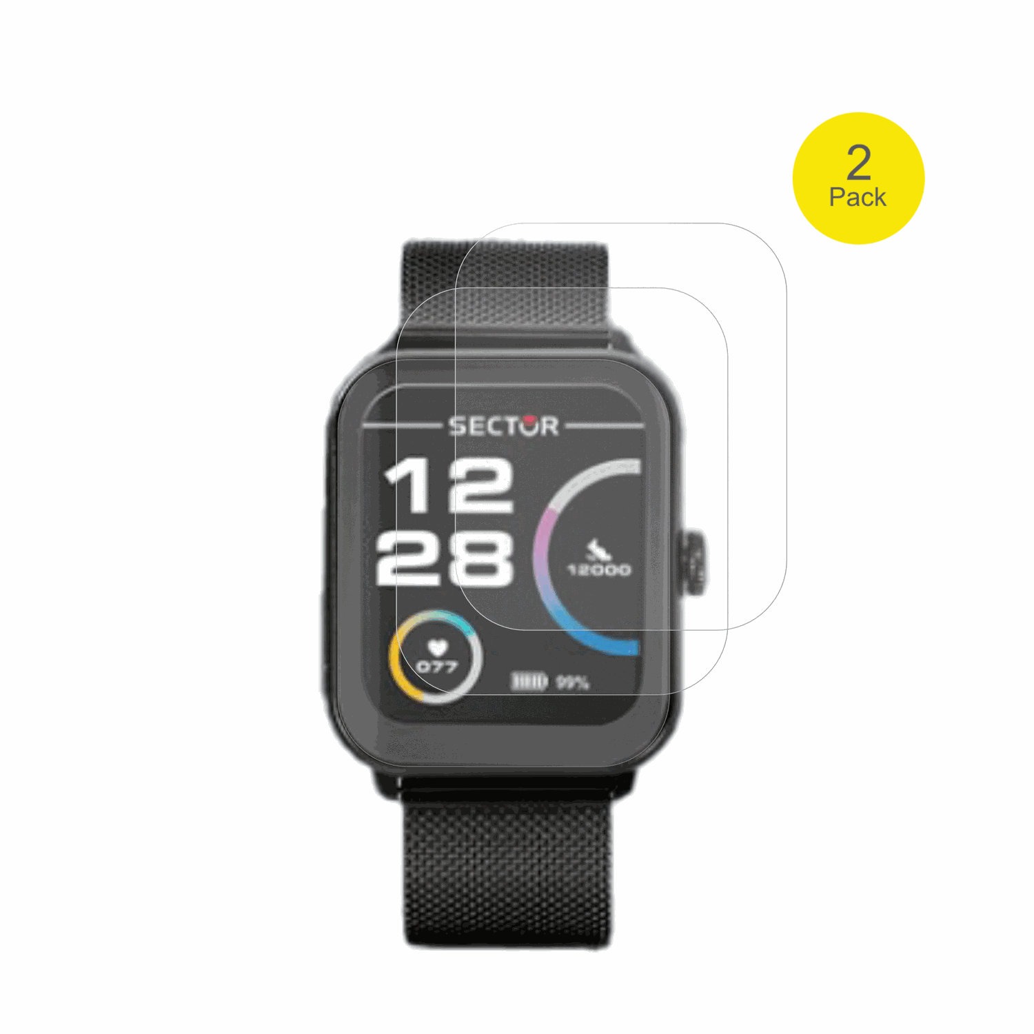 SectorSmartwatch S-08 mit aufgebrachter dipos Flex Schutzfolie, glasklare Darstellung ohne Einschr�nkungen