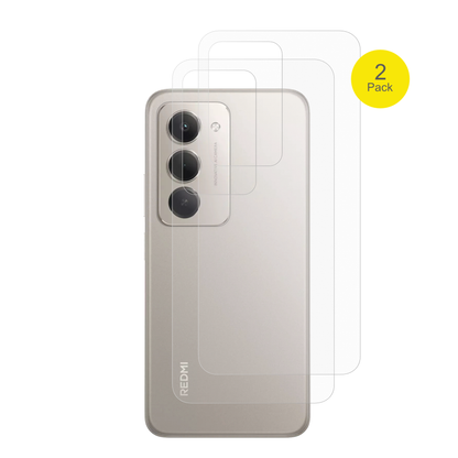XiaomiRedmi 15 4G R�ckseite mit aufgebrachter dipos Flex Schutzfolie, glasklare Darstellung ohne Einschr�nkungen
