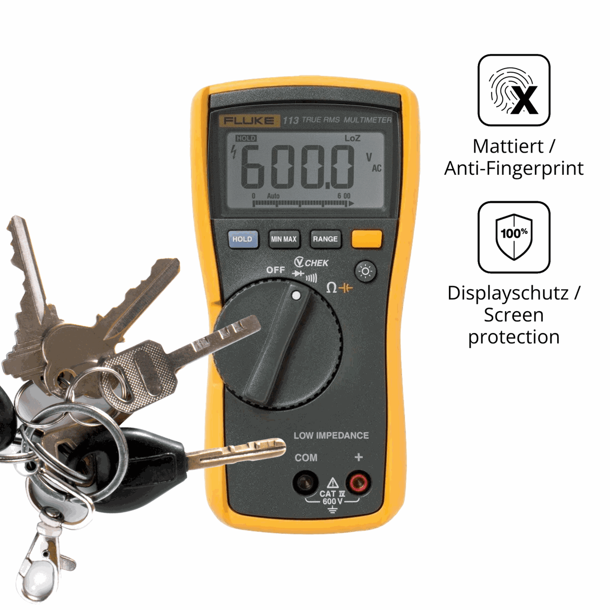 dipos Displayschutz f�r Fluke MultiMeter 113, mattierte Oberfl�che, Blickschutzfilter und perfekter Passform