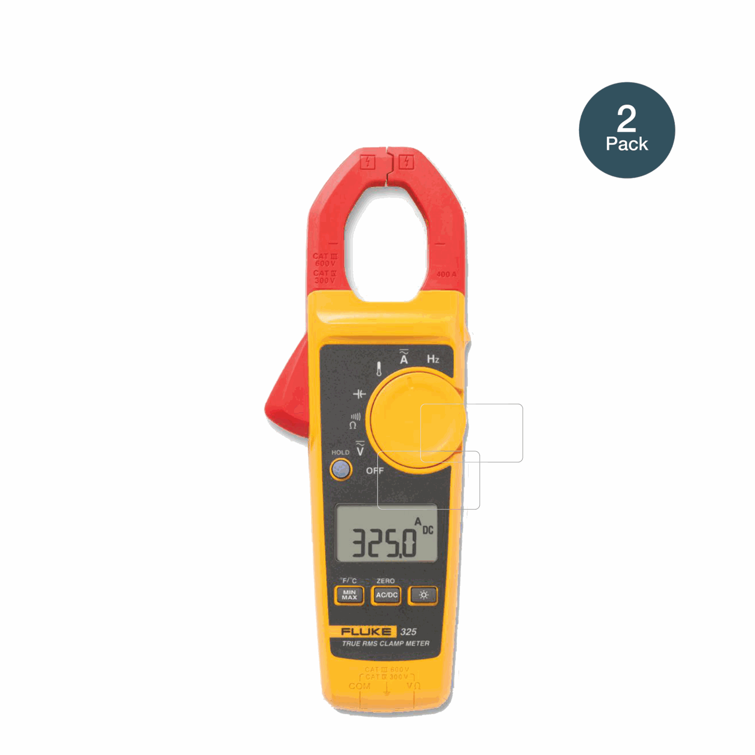 Fluke325 mit aufgebrachter dipos Flex Schutzfolie, glasklare Darstellung ohne Einschränkungen