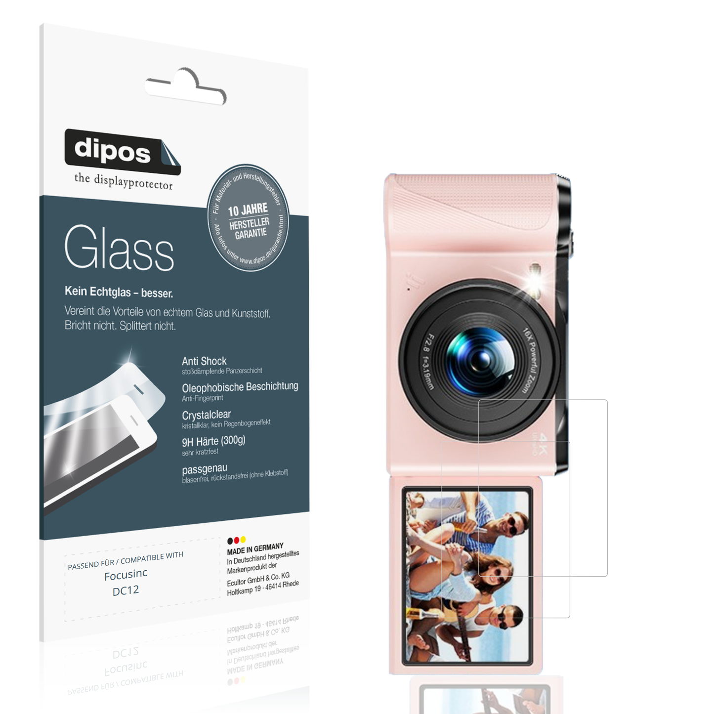 Klare Displayschutzfolie von dipos passend für Focusinc DC12, 9H kratzfest und blasenfrei montiert