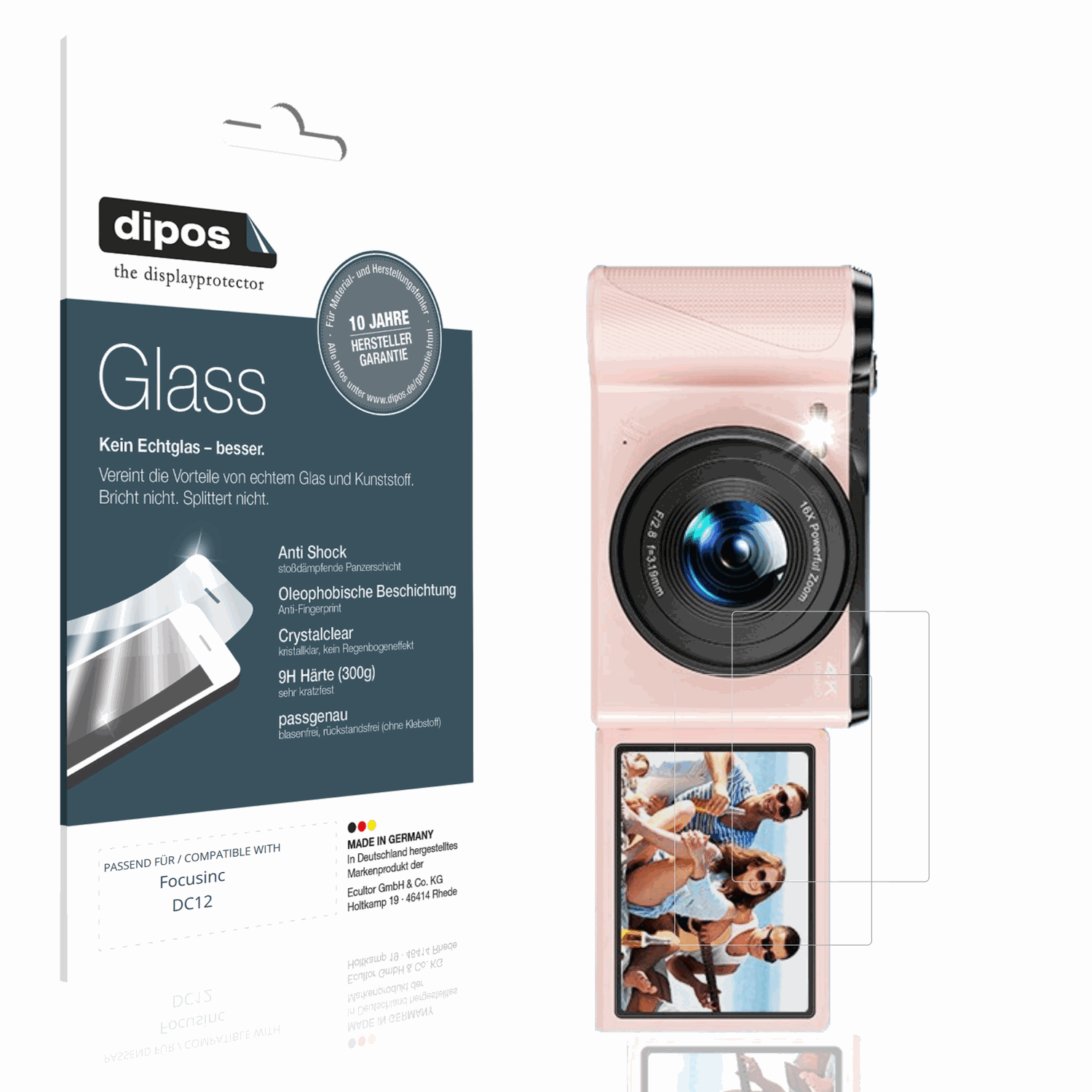 Klare Displayschutzfolie von dipos passend für Focusinc DC12, 9H kratzfest und blasenfrei montiert