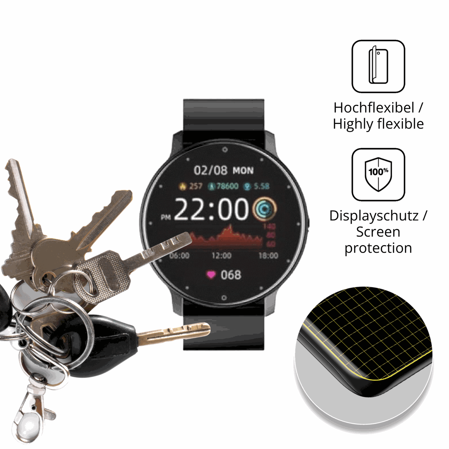 dipos Displayschutz für FOGOIN VitalPulse, transparente Oberfläche, perfekte Passform auch für die Rundungen