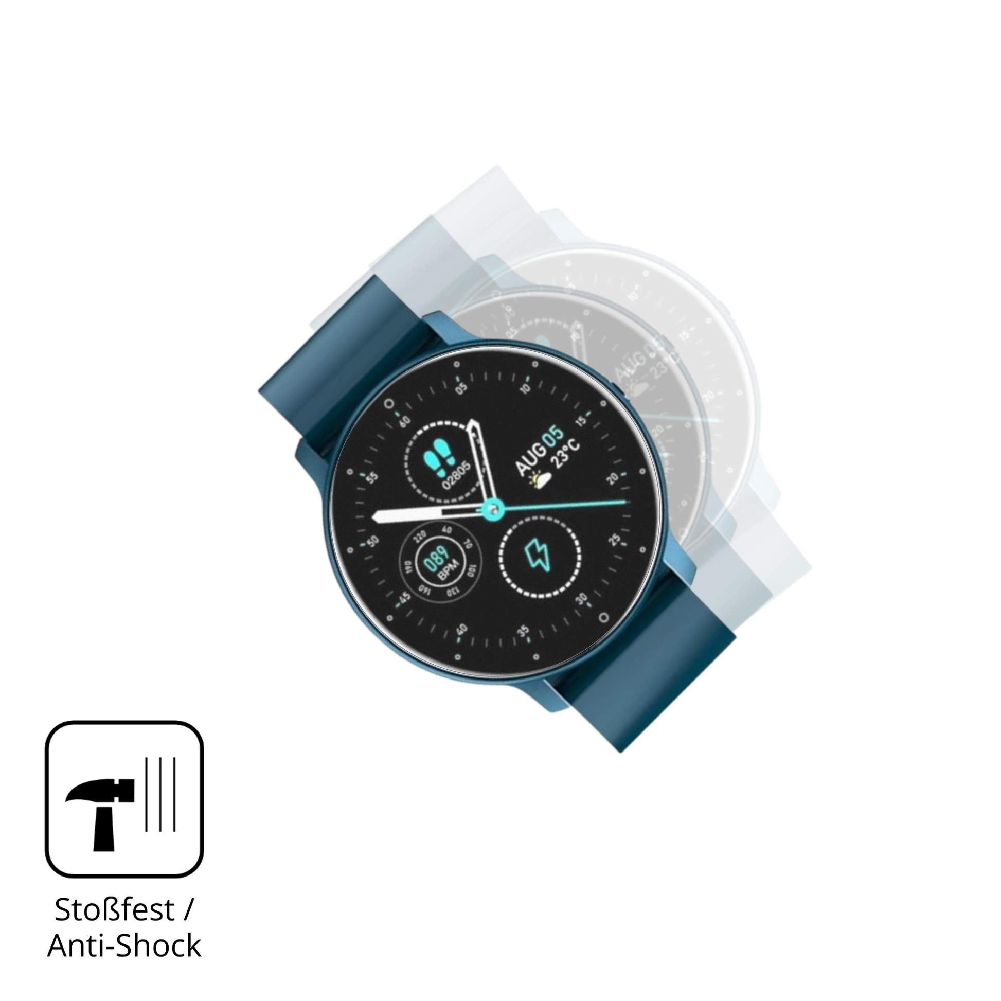 Schutz gegen Kratzer auf dem FOGOIN VitalPulse Watch Glas durch Schlüssel, Stöße gegen die Tischkante oder Stürze